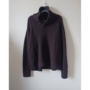 Banana Republic Mens Brown Sweater Wool Blend Shawl Neck Knit Henley Size 2XL
